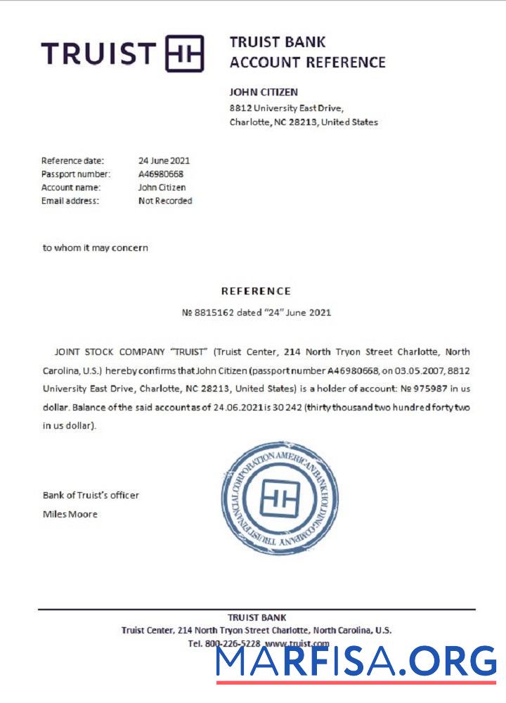 Realistic USA Truist bank reference download for verification